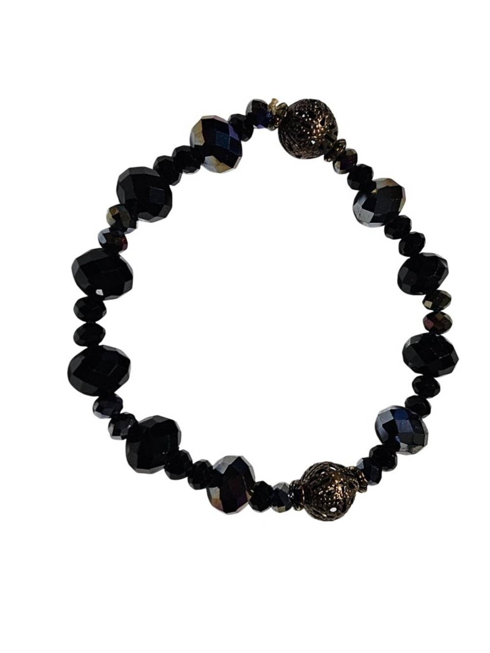 Elegant Black Beaded Bracelet Faceted Glass Beads Stretch Fashion Jewelry Women